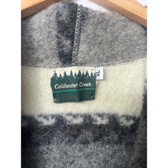 VTG Coldwater Creek Boiled Wool Gray White Coat 90s sz XL Outdoors Fair Isle - Picture 2 of 11